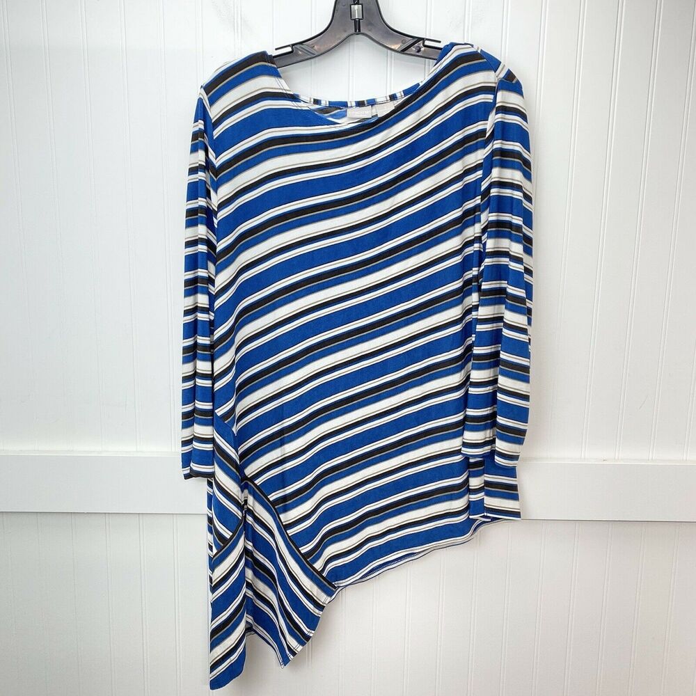 Chicos Travelers Top Slinky Knit Tunic Sz 3 (XL) Stripes Asymmetrical Long EUC